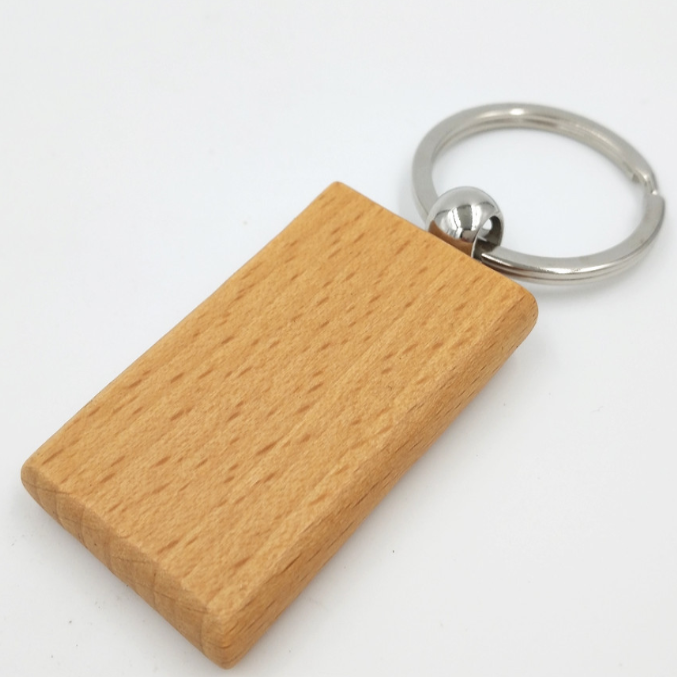 natural wooden rectangle keyring laser engravable